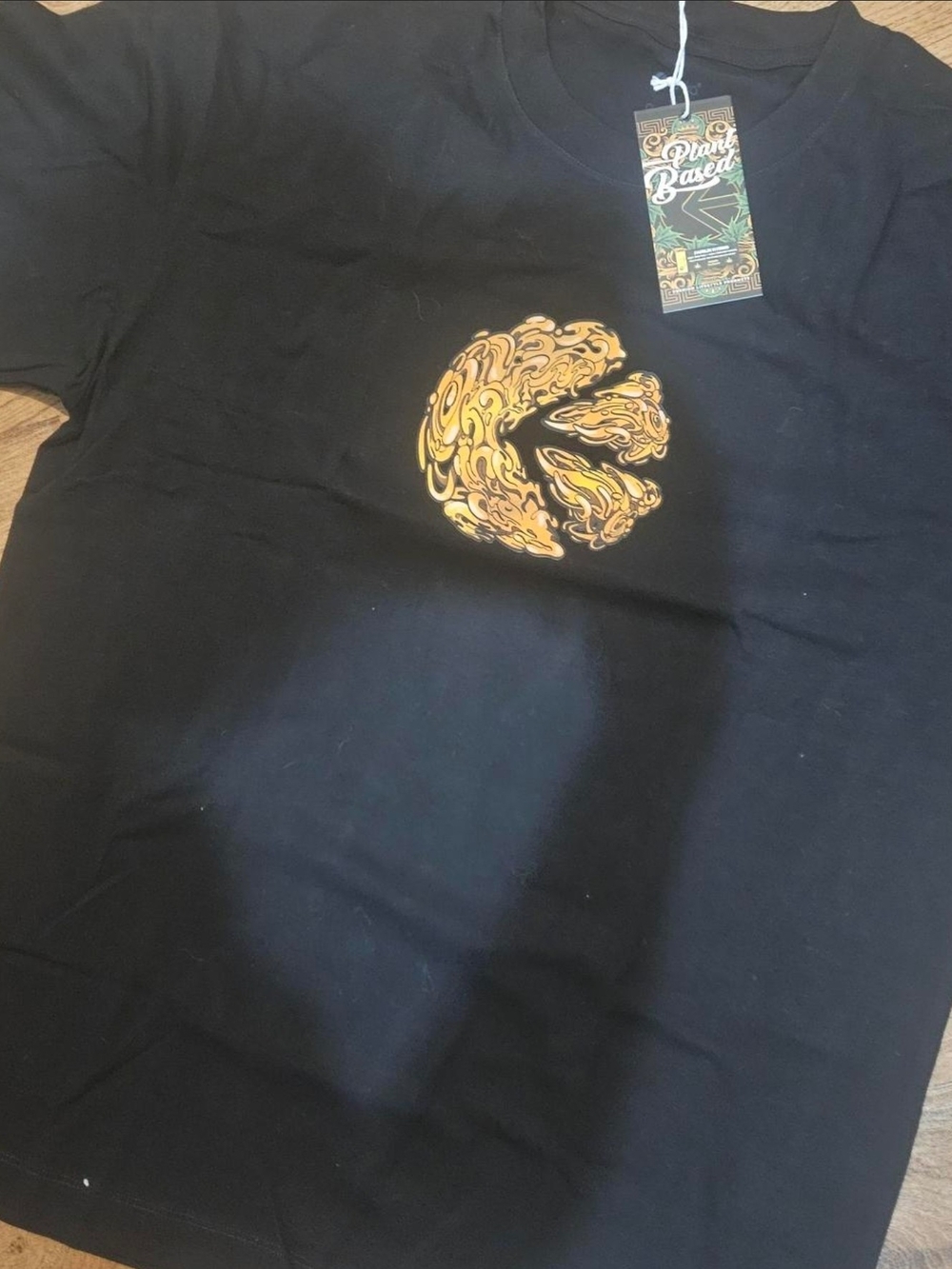 ETHIKA Black Graphic Tee with Yellow Orange Flame Logo